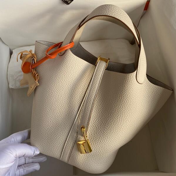 【エルメス HERMES】ピコタンロック18 PM アイボリー ホワイト 白 ゴールド金具 (100%マシン)